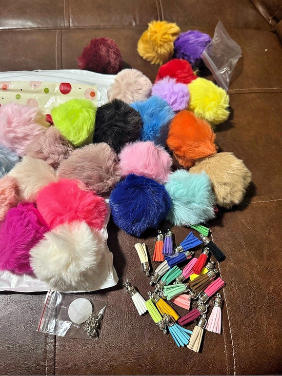 Accessories - Multicolor Pom-Pom & Tassel Charms craft project 24 piece bundle